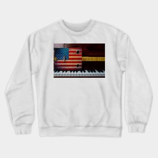 Cigar Box American Flag Guitar On Piano Keys Crewneck Sweatshirt